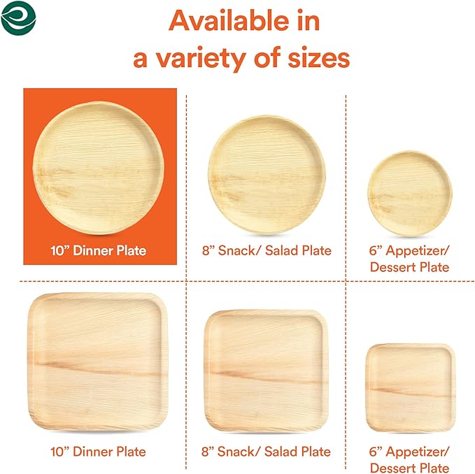ECO SOUL 10 Inch Disposable Palm Leaf Plates [50 Pack] Premium Food-Safe Heavy Duty Compostable Bamboo Paper Plates for Lunch, Dinner, Birthday, Weddings, Party, Camping & Catering Events [Round]