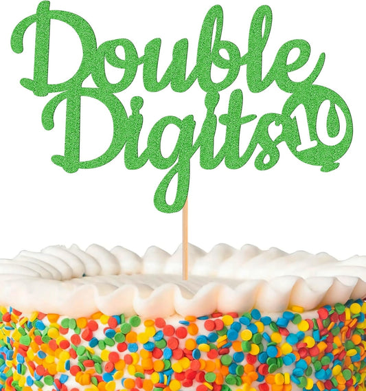 Double Digits 10 Cake Topper - Glitter Green 10th Birthday Cake Decorations, Happy 10th birthday Cake Decor (Green)