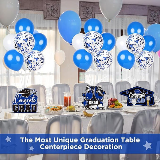 6 Sets Blue Graduation Balloon Stand Kit for Table Decorations Class of 2025 Congrats Grad Table Centerpiece Grad Prom Themed Decoration for Grad School & College Ceremonies Party Supplies