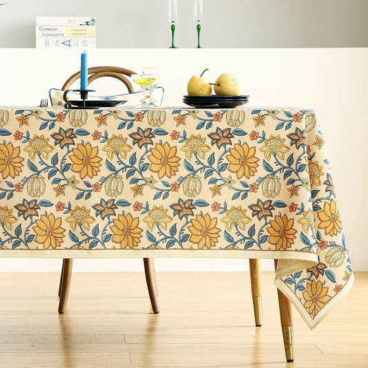ISAENNE Designer Bohemian Floral Rectangular Tablecloth,Linen Colorful Table Cloth,Wrinkle Resistant Decor Tablecloths for Dining Thanksgiving Kitchen Party Christmas,55"*79"-Estevan B