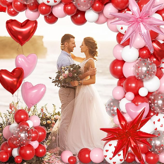 Ouddy Life 169Pcs Valentines Day Balloons Garland Arch Kit, Pink Red White Confetti Heart Balloon for Women Girls Valentine's Mother's Day Wedding Bachelorette Engagement Anniversary Party Decorations