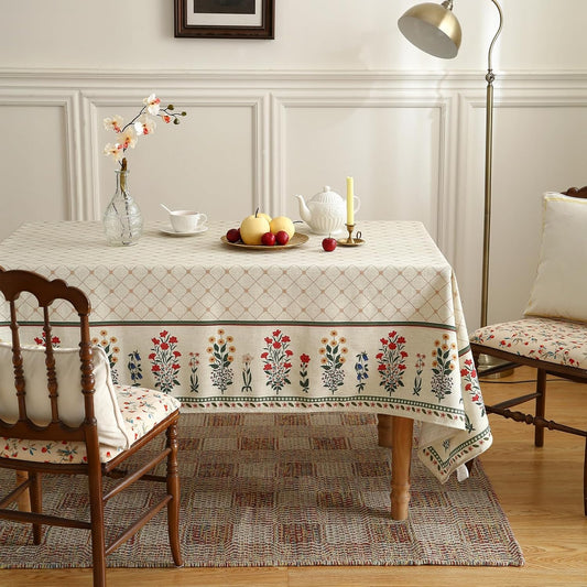 ISAENNE Designer Vintage Linen Floral Long Rectangle Tablecloth,Fall Colorful Modern Table Cloth,Anti-Wrinkle Decor Tablecloths for Dining Thanksgiving Kitchen Christmas,63"*94"-Bertina E