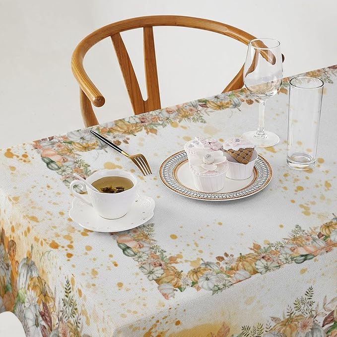 YCness Fall Tablecloth Thanksgiving Autumn Harvest Orange Watercolor Pumpkin Leaves Table Cover for Party Picnic Dinner Decor 60x120 Inch Rectangle