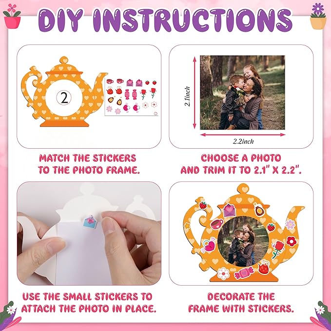 80UncleKimby 56 Packs Mothers Day Crafts for Kids Classroom - Bulk DIY Teapot Picture Frame Paper Kits for Gifts, Tea Party Favors