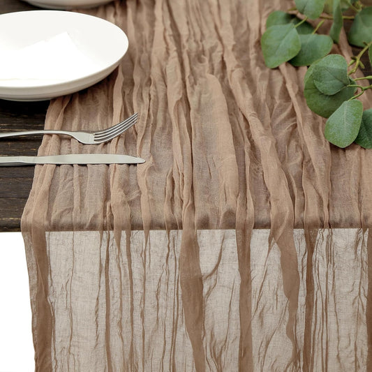 DOLOPL Brown Cheesecloth Table Runner 13.3ft Boho Gauze Cheese Cloth Table Runner Rustic Sheer Runner 160inch Long for Wedding Bridal Baby Shower Birthday Party Cake Table Decorations