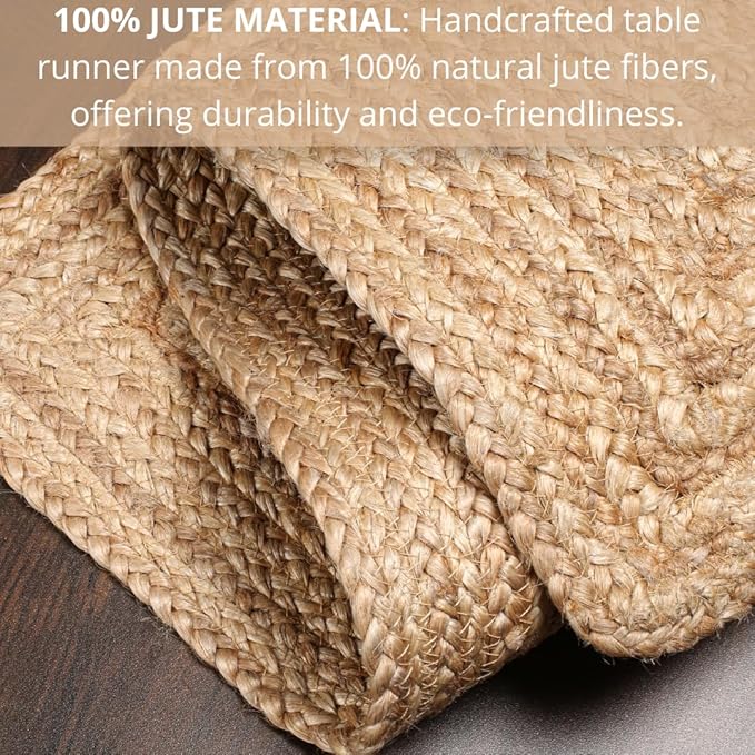 Comfy-co Jute Braided Burlap Table Runner - 36x13 Inches, 100% Jute, Rustic Vintage Style for Weddings, BBQs & Holidays