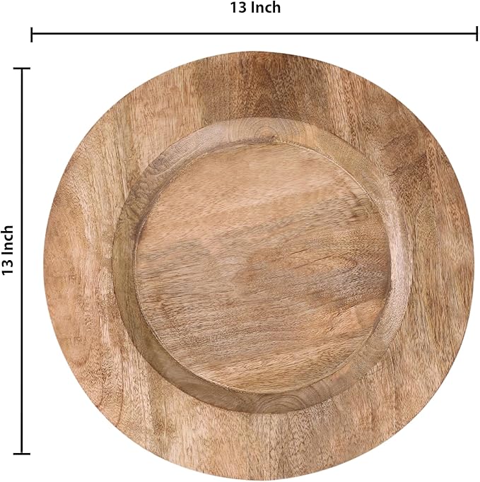 Lightnpro Natural Wood Dinner Plates - Wooden Round Charcuterie Boards, Serving Platters for Food, Cheese Tray, Dessert Salad Plate, Wood Charger Plates - Set of 2, 13 Inch