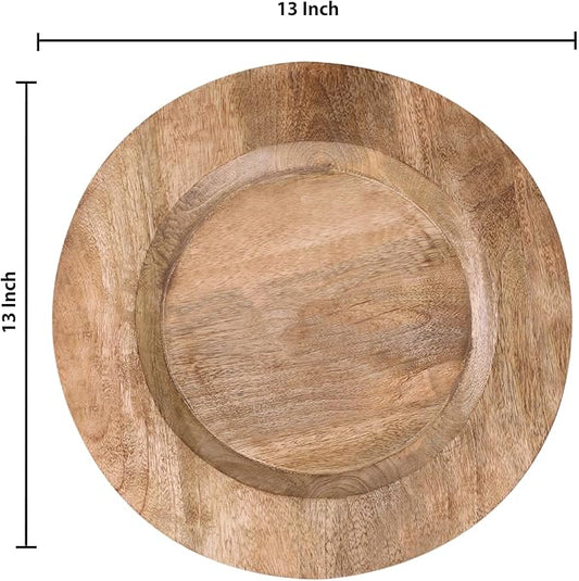 Lightnpro Natural Wood Dinner Plates - Wooden Round Charcuterie Boards, Serving Platters for Food, Cheese Tray, Dessert Salad Plate, Wood Charger Plates - Set of 2, 13 Inch