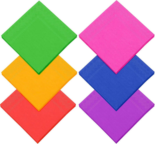 Resinta 120 Pieces Cocktail Napkin Neon Napkins Beverage Luncheon Paper Napkins 2 Ply for Party Favors, 6 Colors