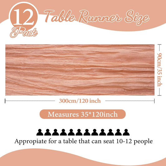 12 Pack 10FT Peach Cheesecloth Table Runner 35x120 Inch Gauze Rustic Boho Table Runner Cheese Cloth for Wedding Decor Birthday Party Bridal Baby Shower Table Centerpiece Decoration