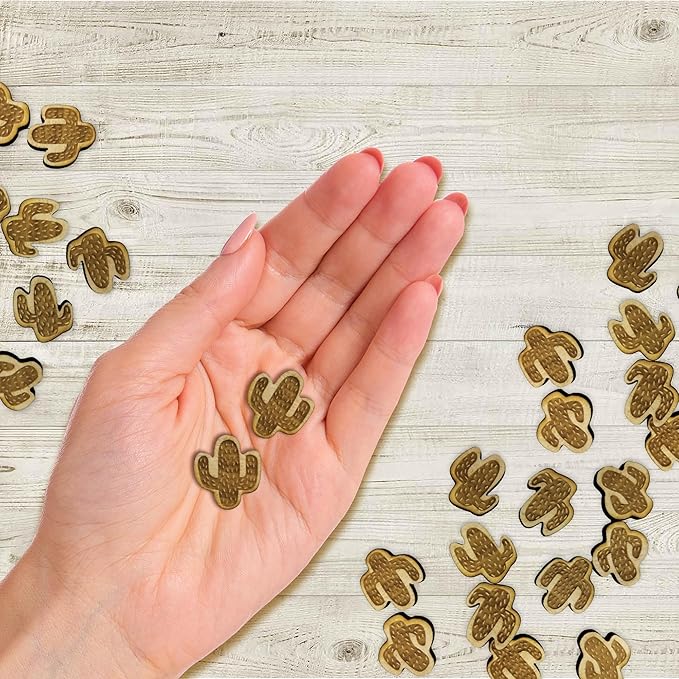 Confetti - Engraved Wood - Rustic Wooden Wedding Decor Party Table Scatter Decorations (Cactus)