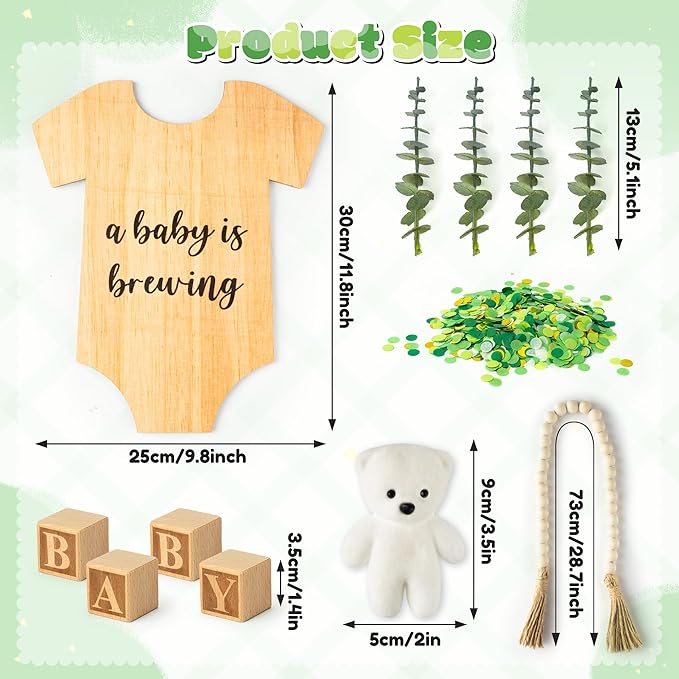 12Pcs Pregnancy Announcement Set Pregnancy Reveal Ideas Include Wooden Sign Beads Garland Wood Blocks Eucalyptus Leaves and Bear Coming Soon Baby Announcement Props for Grandparents Dad Husband Family