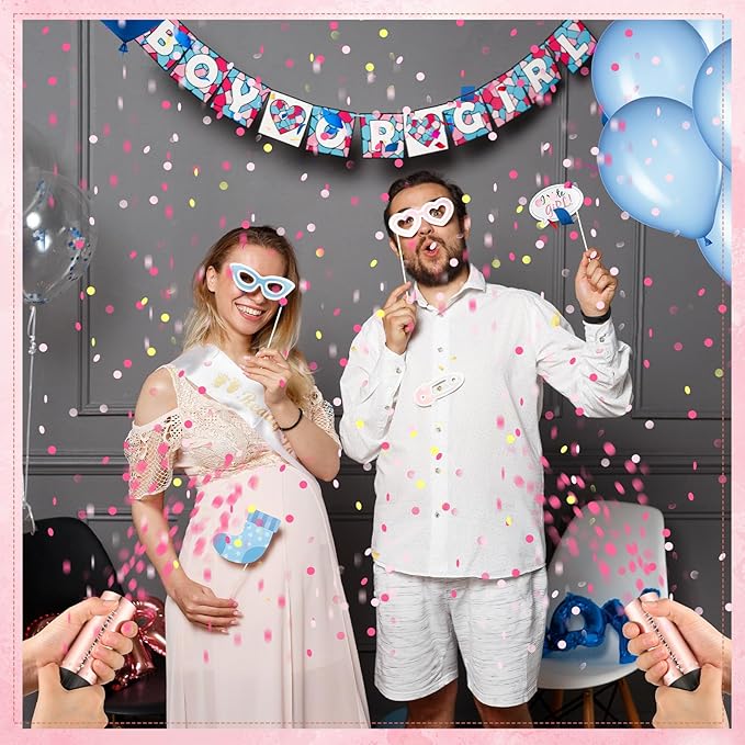 Seenelling 24 Pack Gender Reveal Confetti Cannon Boy or Girl Mini Gender Reveal Poppers Confetti Cannon with Stickers for Baby Shower Party Supplies (Pink)