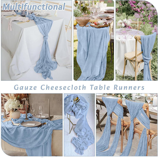 4Pack Dusty Blue Table Runner 10FT Cheese Cloth Table Runner 35x120Inch Long Boho Table Runners Rustic Gauze Table Runners for Party Wedding Bridal Shower Baby Shower Decorations