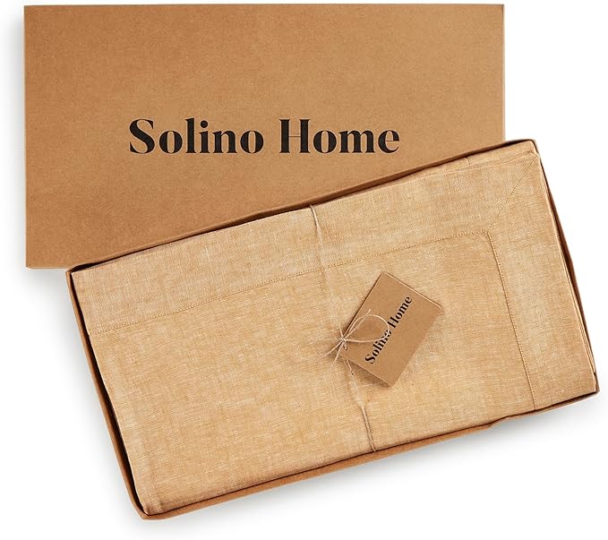 Solino Home Linen Tablecloth 60 x 156 Inch - 100% Pure Linen Golden Nugget Table Cloth for Rectangle Tables - Athena, Machine Washable Tablecloth for Spring, Easter