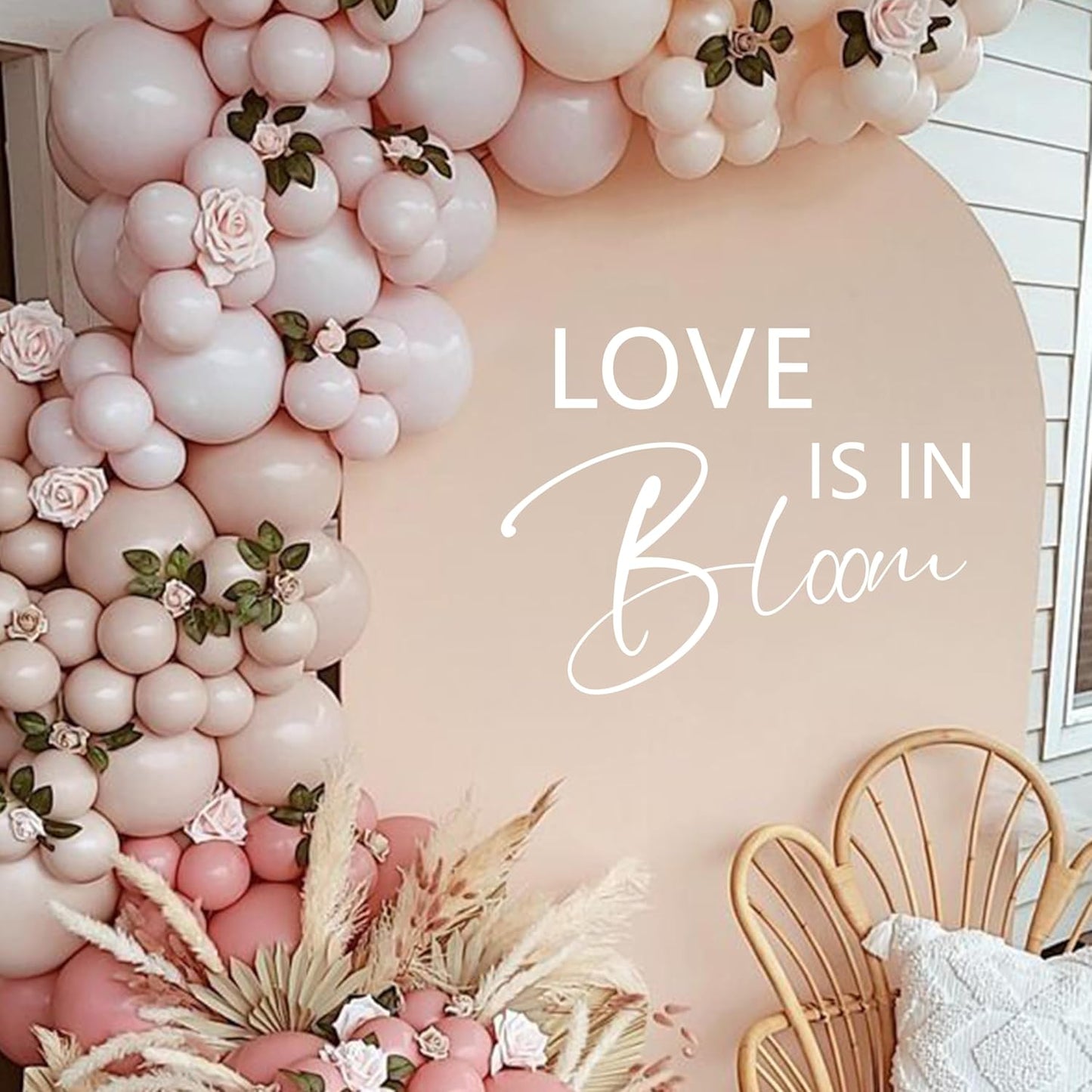 Love is in Bloom Bridal Shower Decal Sign - Engagement Valentine Decorations for Balloon Arch Wedding Party Decoration (White)