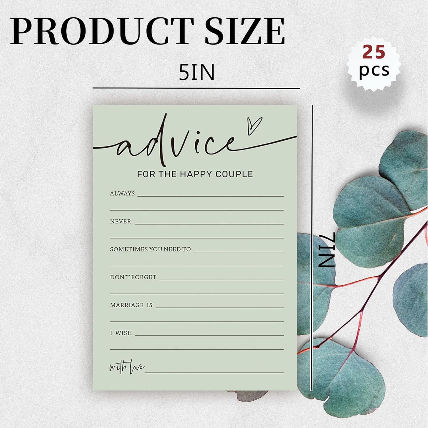 Bridal Shower Games, Advice for the Happy Couple, 25Pcs Minimalist Sage Green Bridal Game Cards, Wedding Shower Games for Guests, Engagement Bachelorette Party Supplies