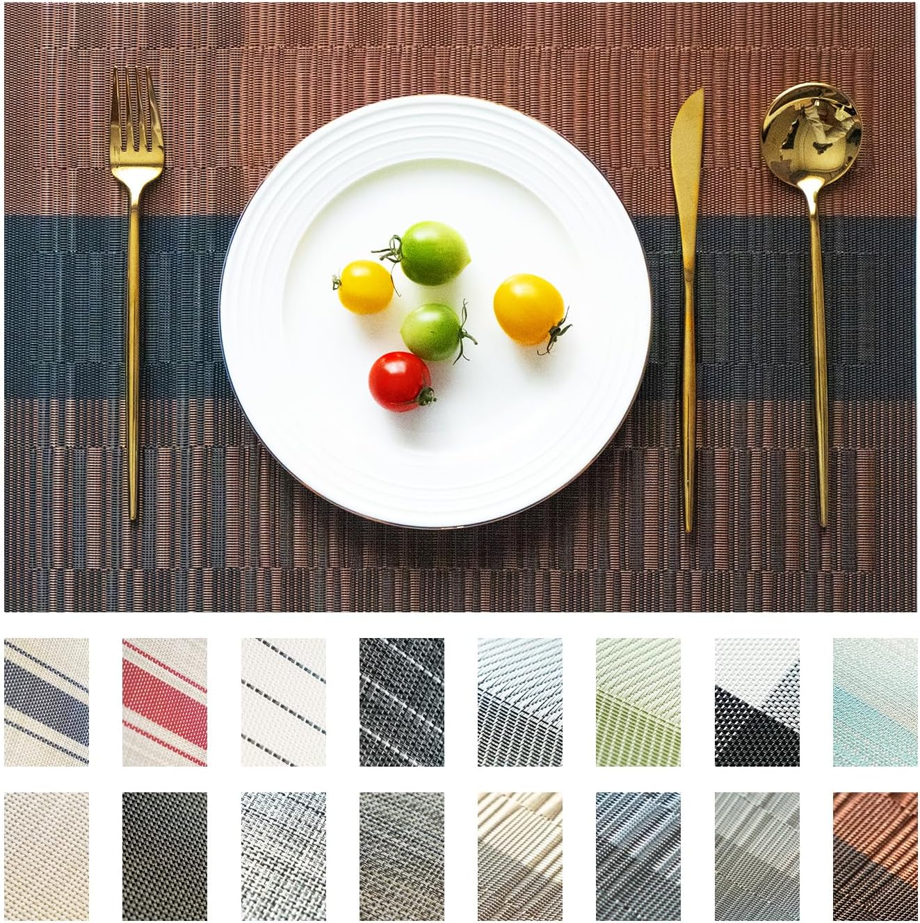 Placemats Set of 8 Vinyl/Plastic Woven Place Mats for Kitchen Table Indoor/Outdoor Washable Placemat Wipeable Dining Table Mats (Ombre Brown Black,8)