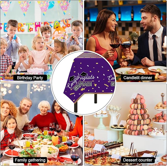 Graduation Decorations Class of 2026,147 PCS Purple and Gold Graduation Decorations,Disposable Congrats Grad Tableware Banner Graduation Plates Cups Tablecloth for Party Supply,School,College,Serve 24