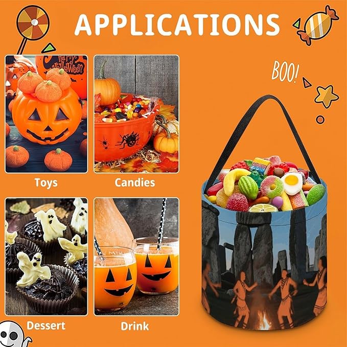 Halloween Candy Bucket - Stonehenge Starry Night Trick Or Treat Candy Bag, Gift Bag for Party Favor Supplies