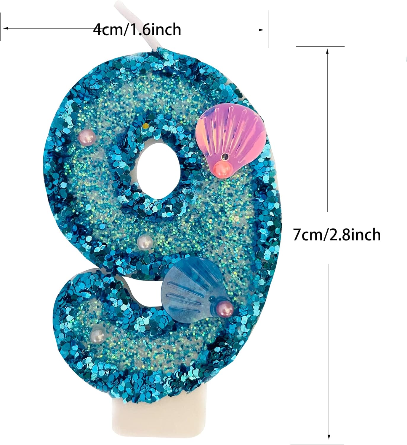 Blue Number Candle,Shell Sequins Number Candles for Birthday Cakes Mermaid Themed Party Supplies Number 9 Candle