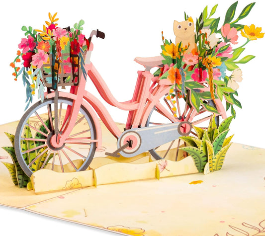 Paper Love 3D Flower Bike Spring Pop Up Card, Gift for Birthday, Wedding, Anniversary, Thank You, Get Well, All Occasion or Just Because - 5" x 7" Cover - Includes Envelope and Note Tag