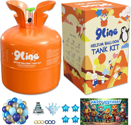 Helium Tank for Balloons At Home, 13L Helium Balloon Pump Kit with 50 12-Inch Navy Blue Balloons, 6 Foil Balloons, 1 70.87 * 43.3IN Backdrop,6 Blue&Gold Curling Ribbon and Balloon Tie Tool