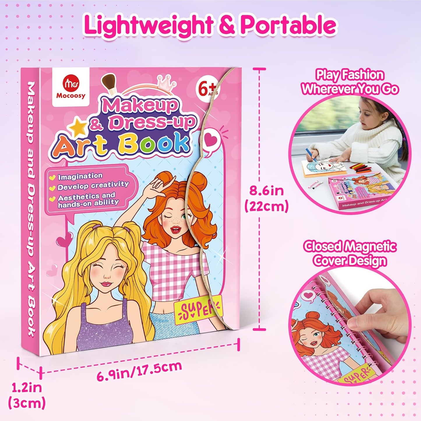 Mocoosy Makeup Craft Kit for Girls Ages 6-8, Pretend Makeup Coloring Activity Book with Stickers, Mess-Free Dress-Up Art and Crafts, Travel Game Road Trip Toy Birthday Gift for 4 7 9 10 12 Years Old