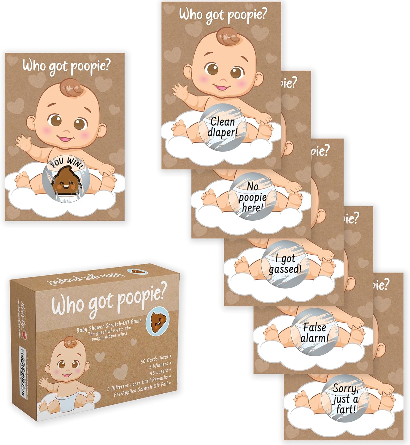Party Hearty Delightful Baby Shower Fun - 50 Hilarious Poopie Scratch-Offs - Ideal for All Genders