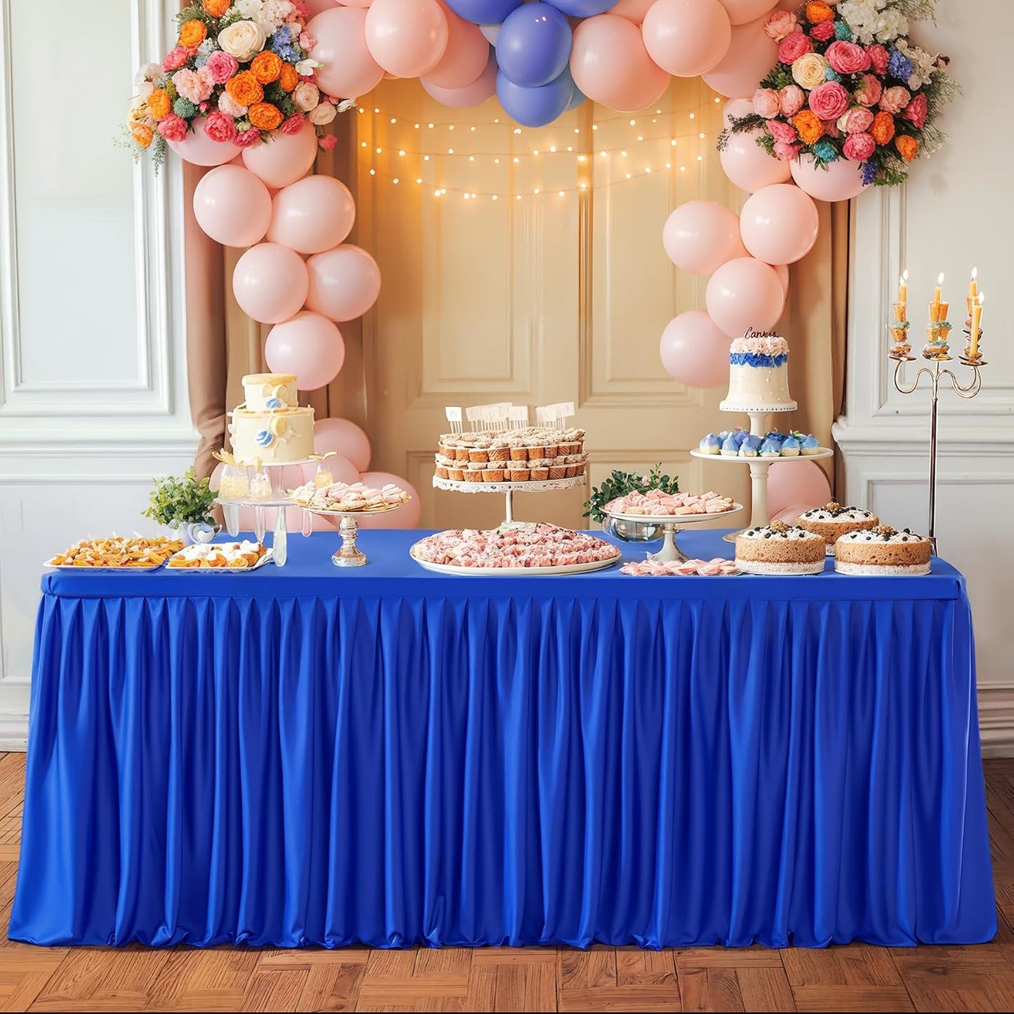 Royal Blue Polyester Table Clothes for 4 Foot Rectangle Tables, Wrinkle Free Fitted Table Cover with Pleated Ruffle Table Skirt for Birthday Party Wedding Trade Show Event Display