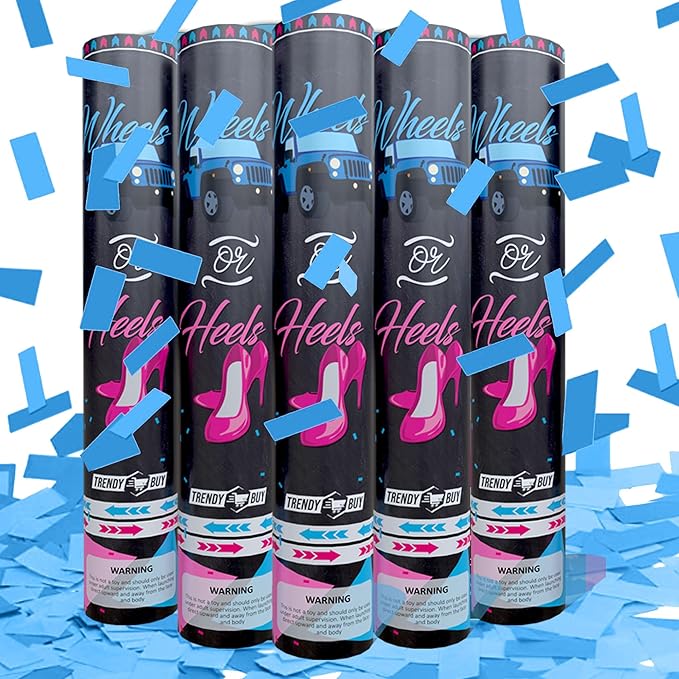 5pc Boy Gender Reveal Confetti Cannon Blue – Biodegradable Blue Confetti Poppers Gender Reveal Party Confetti Cannon & Baby Celebration Poppers