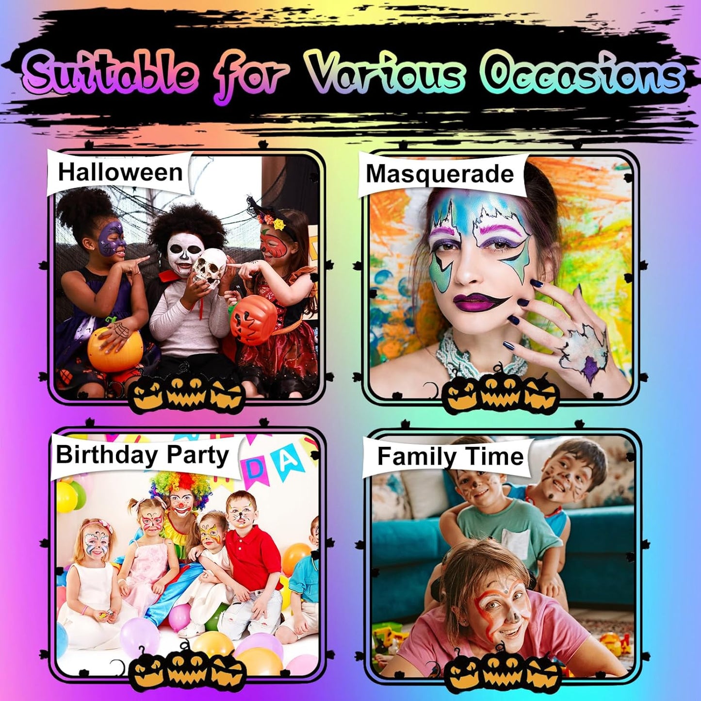 Face Painting Kit for Kids, 24 Colors Washable Face Paint, Safe for Sensitive Skin, Non-Toxic Professional Face Painting Kit, Halloween Birthdays Makeup Set with Stencils, Guide Book
