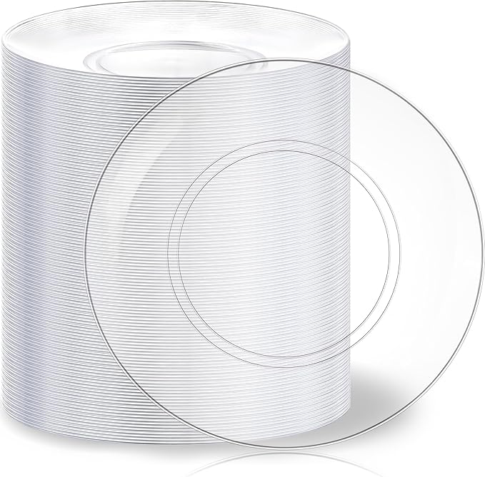 Hioasis 100pcs Clear Plastic Plates for Party - 7.5" Dinner Plates Disposable, Heavy -duty, Classy and Elegant for Wedding