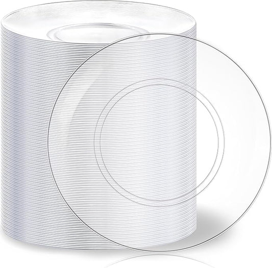 Hioasis 100pcs Clear Plastic Plates for Party - 7.5" Dinner Plates Disposable, Heavy -duty, Classy and Elegant for Wedding