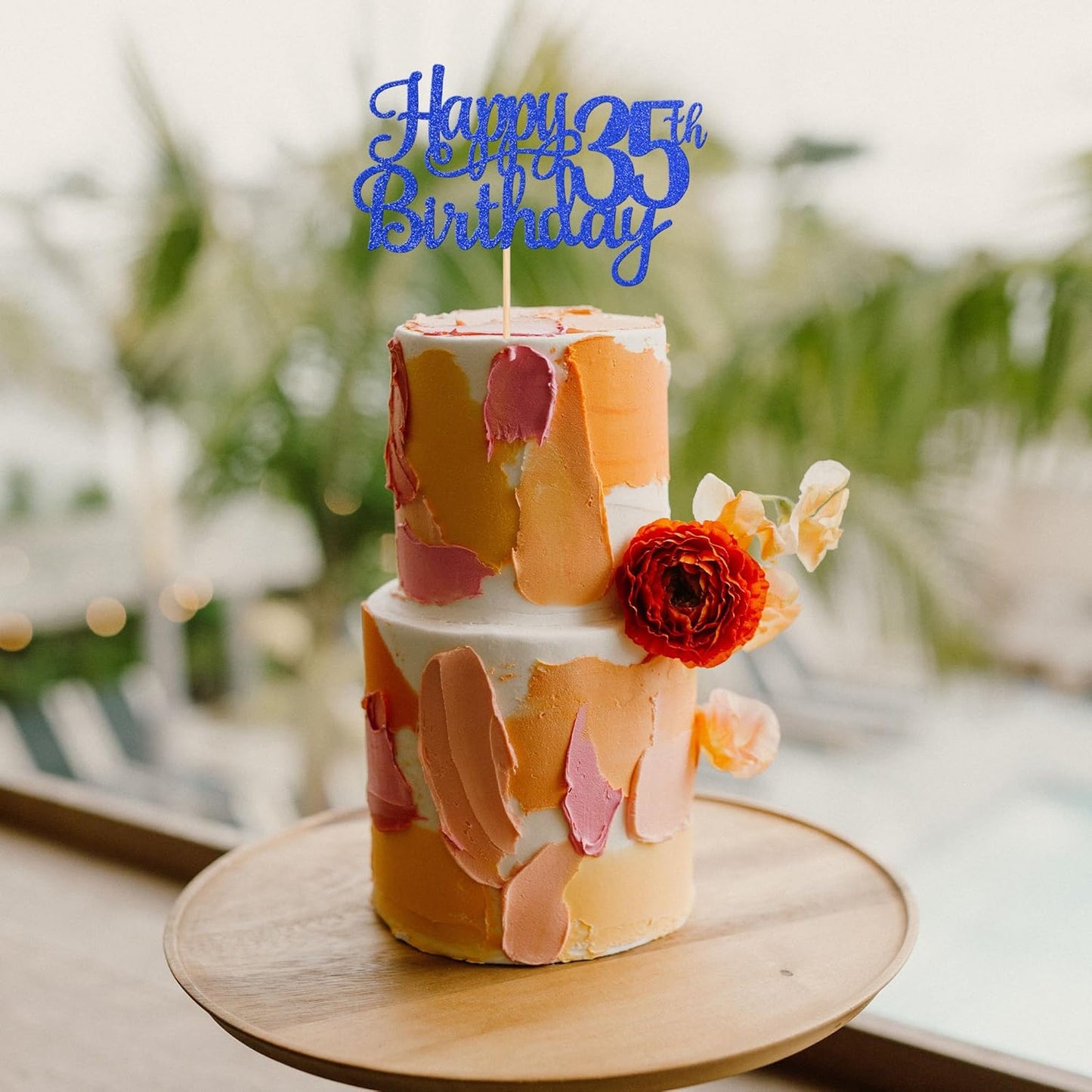 1 PCS Happy 35th Birthday Cake Topper Glitter Cheers to 35 Years Birthday Cake Pick Thirty Five 35 Fabulous Cake Decoration for Happy 35th Birthday Theme Party Decorations Supplies Blue