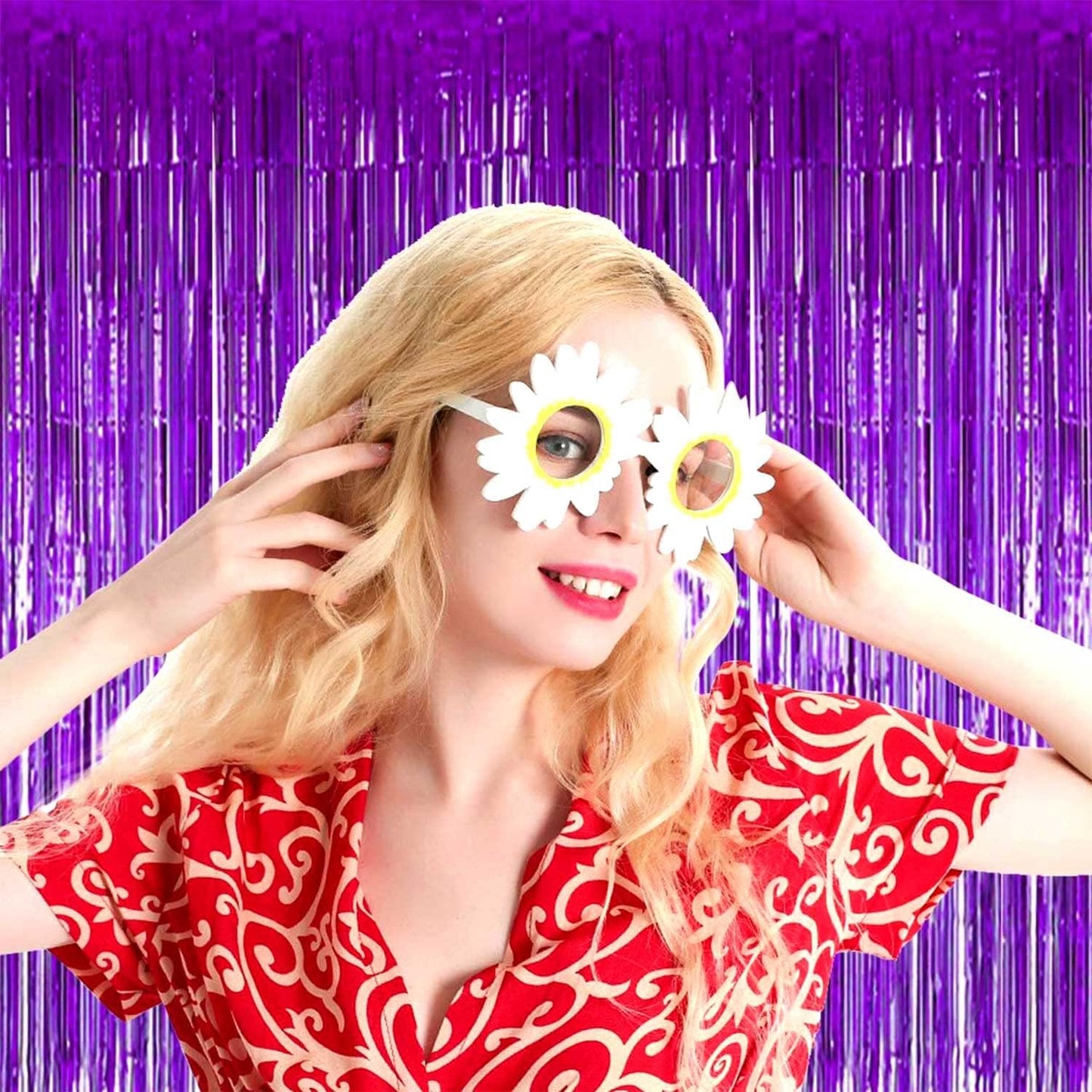 4 Pack Purple Foil Fringe Curtain Backdrop, 3.28Ft x 6.56Ft Metallic Tinsel Streamers Curtains for Party, Photo Booth Props, Birthday, 2022 Graduation Decoration Supplies