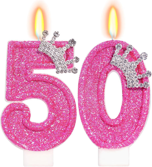 Birthday Candle for Cake, Crown Rose Number Candles, 2.76 inch Number Happy Birthday Candle, Cake Topper Decoration for Birthday Party (Number 50)