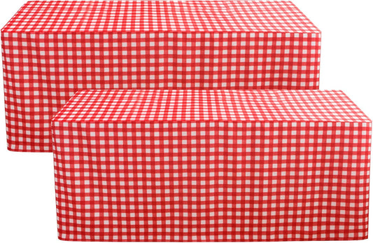 HolidayIdeas Checkered Fitted Table Covers for 8 Foot Tables - 96 x 30 Inch - 2 Pack Rectangle Table Clothes Buffalo Plaid Table Cover for Folding Table, Parties, Picnic, Trade Show (Red and White)