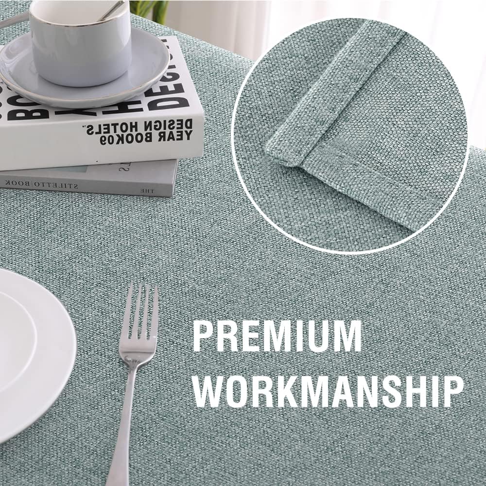 H.VERSAILTEX Linen Textured Tablecloth 60 x 84 Waterproof Decorative Table Cloth Spill-Proof Linen Look Cover for Party Table Extra Soft and Thick Fabric Wrinkle Free, Heather Aqua Gray