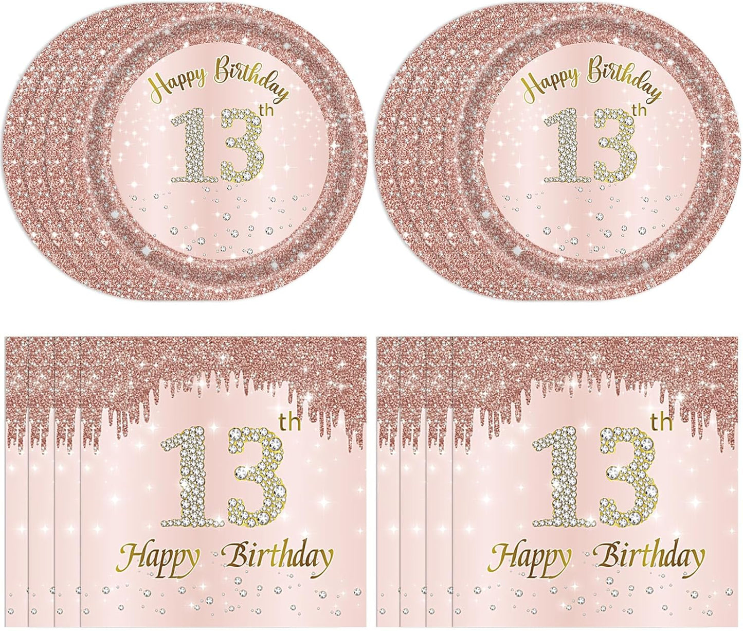 13th Birthday Party Decorations for Girls Pink Rose Gold Birth Theme Supplies Include 20 Plates 20 Napkins Sweet Thirteen Year Old Birthday Party Tableware for Girls Kids Children