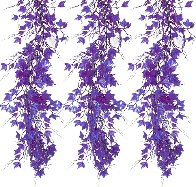 Artificial Ivy Wall Leaves Greenery Garland Enchanted Forest Decorations House Decor Fake Ivy Leaves Fake Vines for Bedroom Home Garden Trellis Fence Balcony Wedding Dorm Decor(Pure Purple)