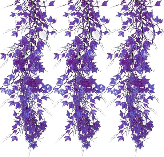 Artificial Ivy Wall Leaves Greenery Garland Enchanted Forest Decorations House Decor Fake Ivy Leaves Fake Vines for Bedroom Home Garden Trellis Fence Balcony Wedding Dorm Decor(Pure Purple)