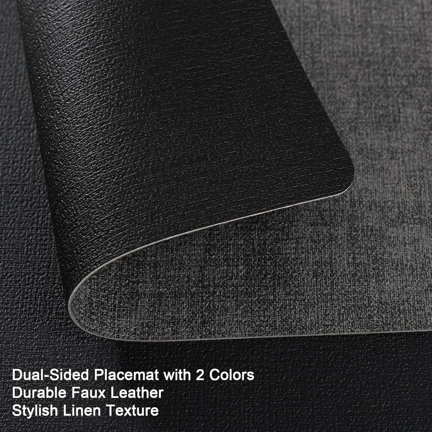 Myir JUN Dual Sided Placemats, Faux Leather Set of 8 for Dining Table, Non-Slip Washable Heat Resistant Indoor Outdoor Table Mats (Gray Black)