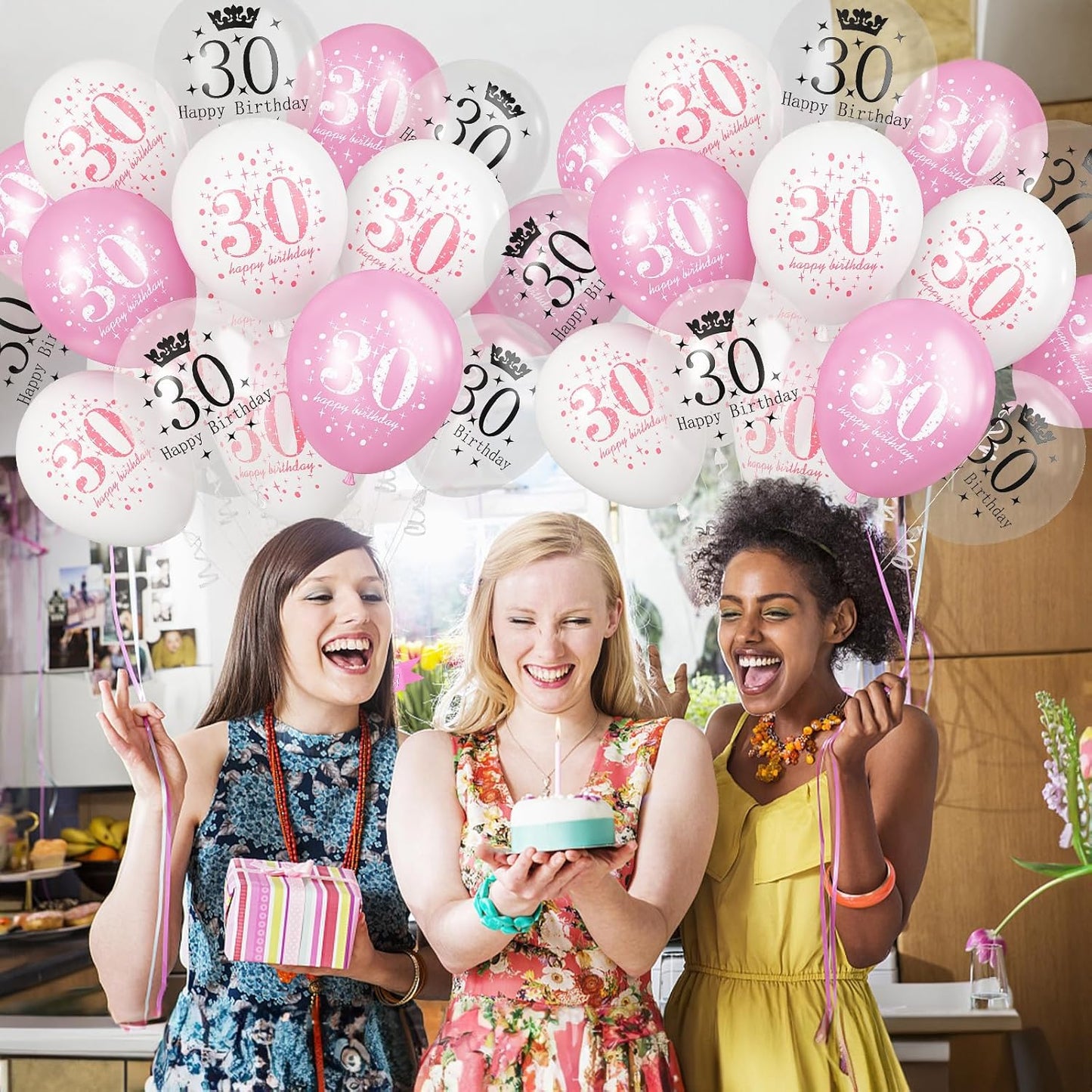 Pink 30th Birthday Decorations for Women, Pack of 15 Happy 30th Birthday Balloons Pink White Transparent Latex Balloons Decor for Age 30 Year Old Lady Birthday Celebration Party Decorations Supplies