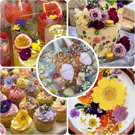 50 Pcs 10 Kinds Real Natural Edible Wildflower Cake Toppers & Edible Butterflies Wedding Cake Toppers, Edible Cake Decorations for Birthday, Cake Decorating Kit for Wedding,