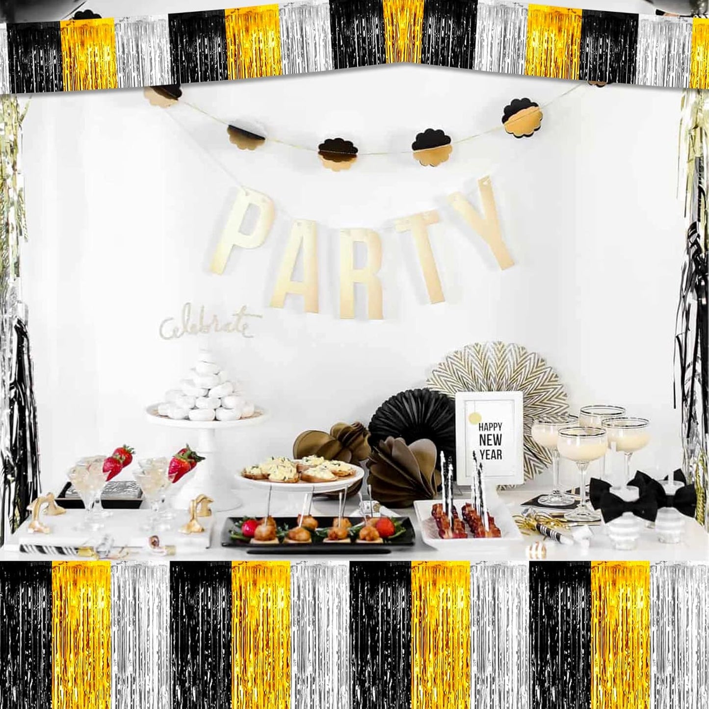 6 Pack 6 Feet 2024 New Year Foil Fringe Garland Metallic Tassle Banner Wall Hanging Tinsel Streamers Backdrop for Parade Floats, Notorious One Birthday Roaring 20s Graduation Party Decorations