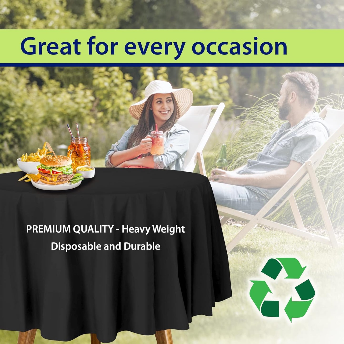 Black Disposable Plastic Tablecloth for Round Tables (12 Pack) 84 inches Table Cloths for Parties, Events & Weddings, Indoors & Outdoors, Plastic Table Cover