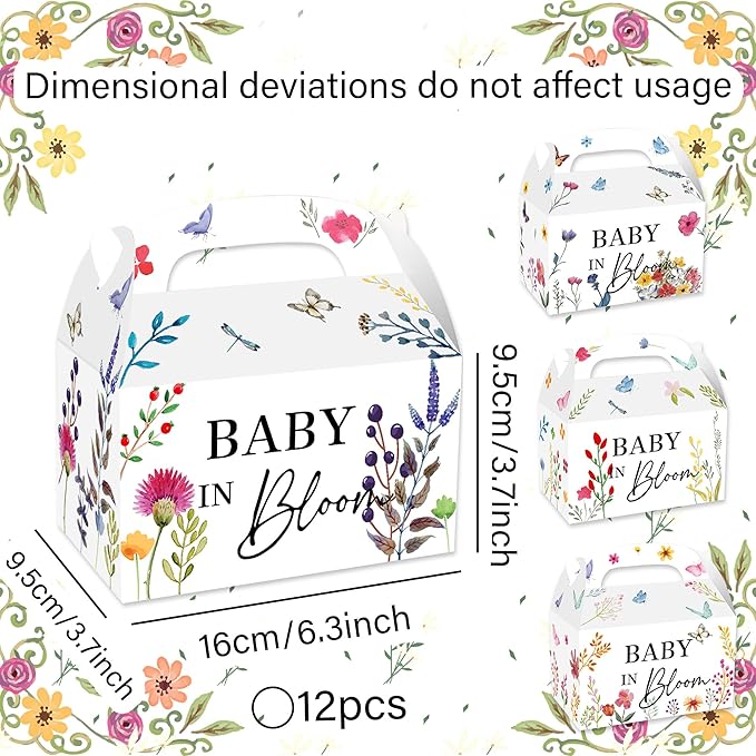 BACH AND BOUJEE 12Pcs Baby in Bloom Goodie Boxes Wildflower Baby Shower Party Favors Gift Bags Candy Box Floral Baby in Bloom Baby Shower Decorations Gender Reveal Party Supplies