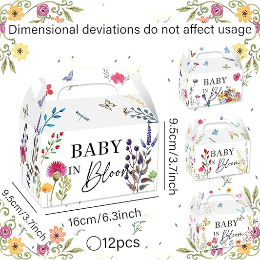 BACH AND BOUJEE 12Pcs Baby in Bloom Goodie Boxes Wildflower Baby Shower Party Favors Gift Bags Candy Box Floral Baby in Bloom Baby Shower Decorations Gender Reveal Party Supplies