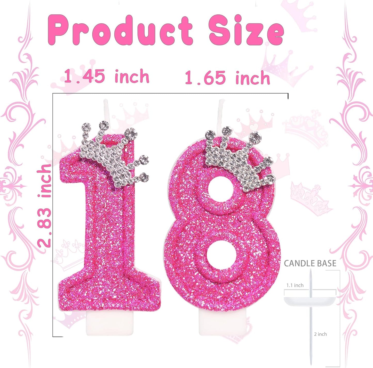 Birthday Candle for Cake, Crown Rose Number Candles, 2.76 inch Number Happy Birthday Candle, Cake Topper Decoration for Birthday Party (Number 18)